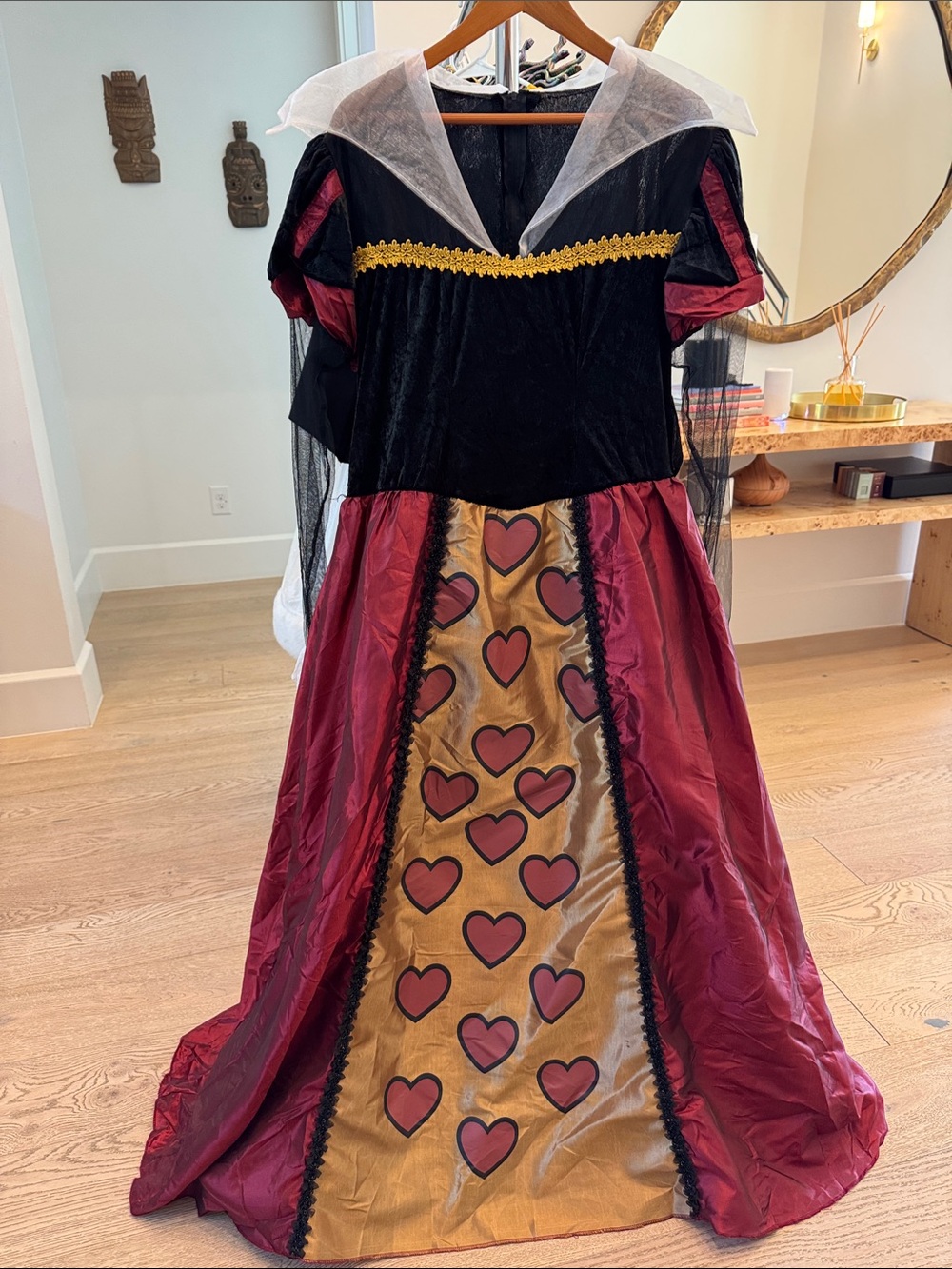 Womens XL Queen of Hearts Costume Dress in Black, Red & Gold
